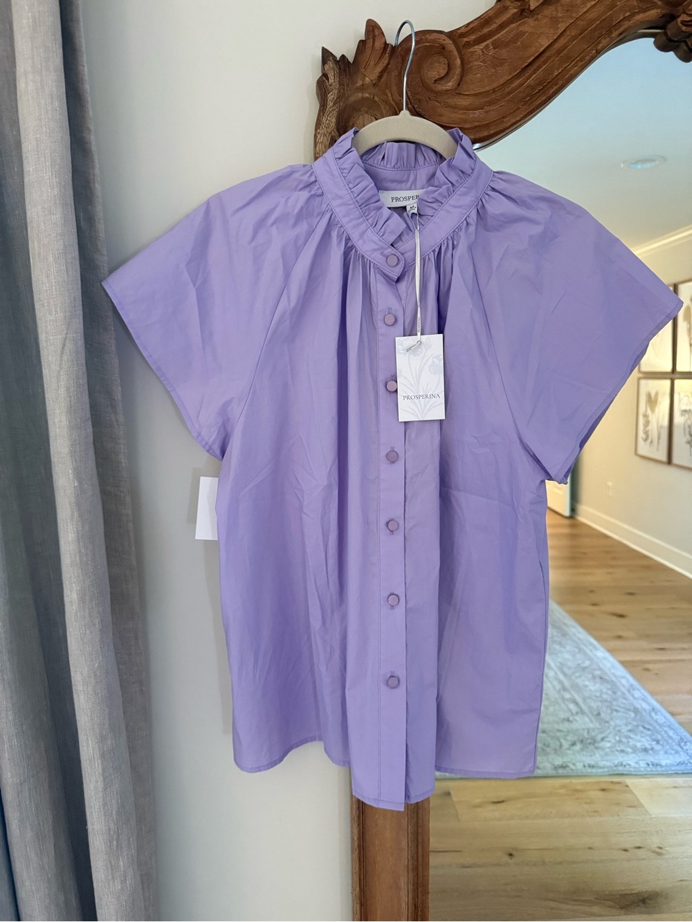 Prosperity Lavender Ruffle Collar Button-Down Shirt